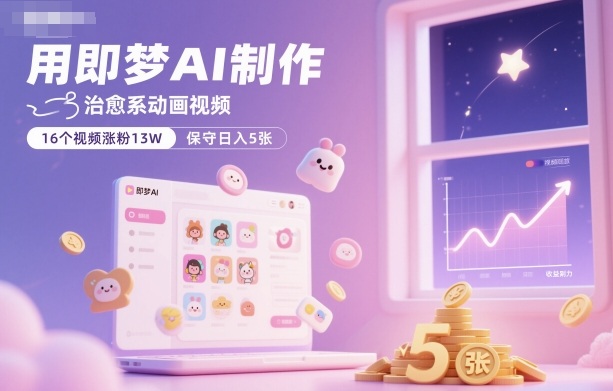 用即梦AI制作治愈系动画视频,16个视频涨粉13W,保守日入5张-资源宝库