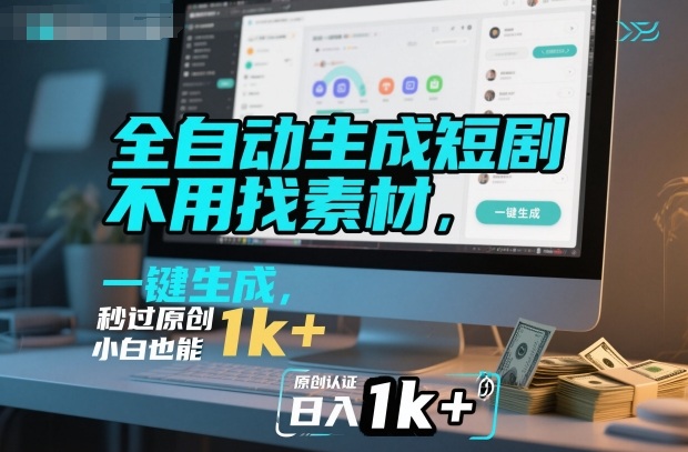 全自动生成短剧，不用找素材，不用剪辑，一键生成，秒过原创，小白也能轻松日入1k+【揭秘】-资源宝库
