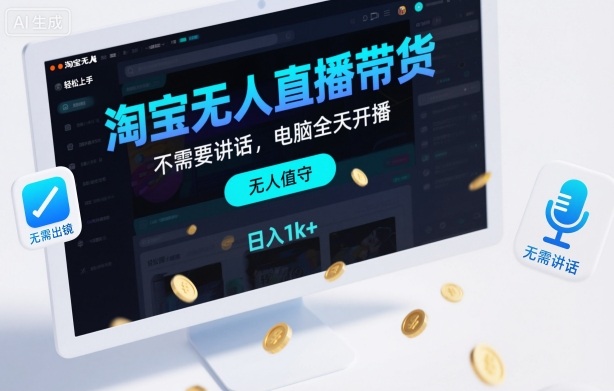 淘宝无人直播带货，不需要出镜，不需要讲话，电脑全天开播，轻松上手，日入1k+【揭秘】-资源宝库