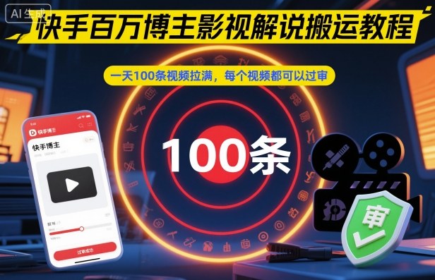快手百万博主影视解说搬运教程，一天100条视频拉满，每个视频都可以过审-资源宝库