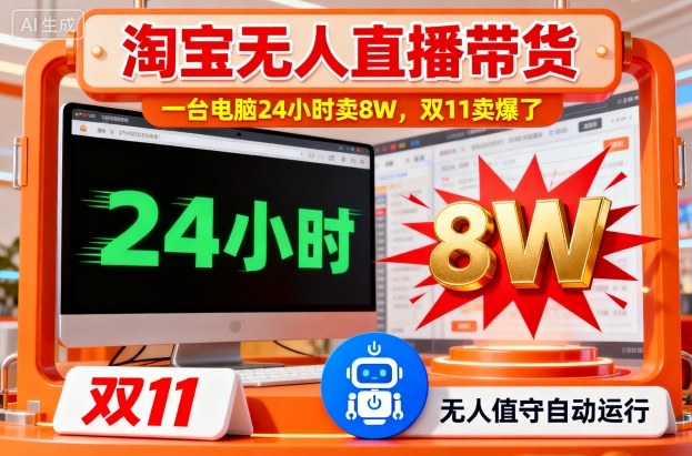 淘宝无人直播带货,一台电脑214小时卖8W,双11卖爆了【揭秘】-资源宝库