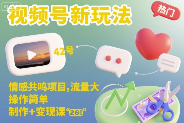 视频号新玩法，情感共鸣项目，流量大，操作简单，制作+变现课-资源宝库