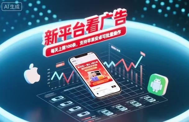 新台看广告，养好机一条5毛到5块，单机日入30到100，支持苹果安卓，可批量操作。-资源宝库