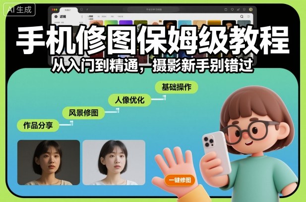 手机修图保姆级教程,从入门到精通,摄影新手别错过-资源宝库
