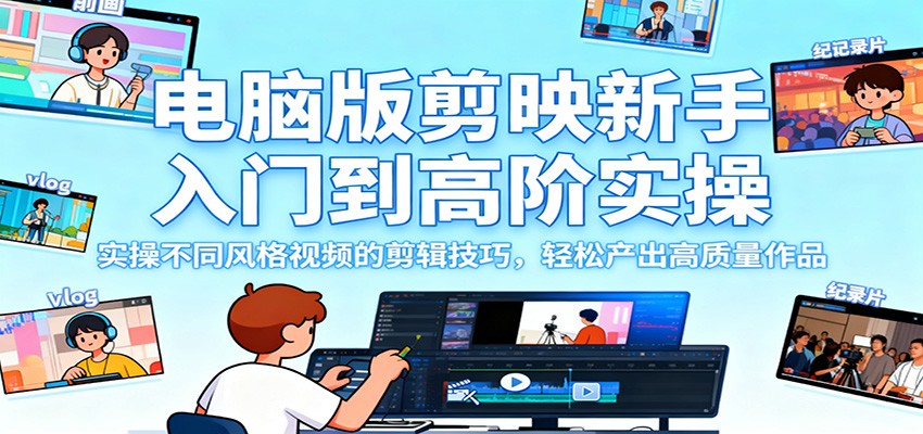 电脑版剪映新手入门到高阶实操，实操不同风格视频的剪辑技巧，轻松产出高质量作品-资源宝库