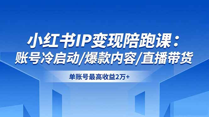 小红书IP变现陪跑课:账号冷启动/爆款内容/直播带货,单账号最高收益2万+-资源宝库
