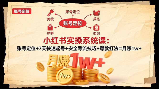 小红书实操系统课：账号定位+7天快速起号+安全导流技巧+爆款打法=月赚1w+-资源宝库