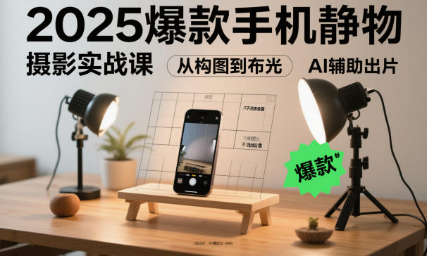 2025爆款手机静物摄影实战课,从构图到布光,不用贵设备,AI辅助出片-资源宝库