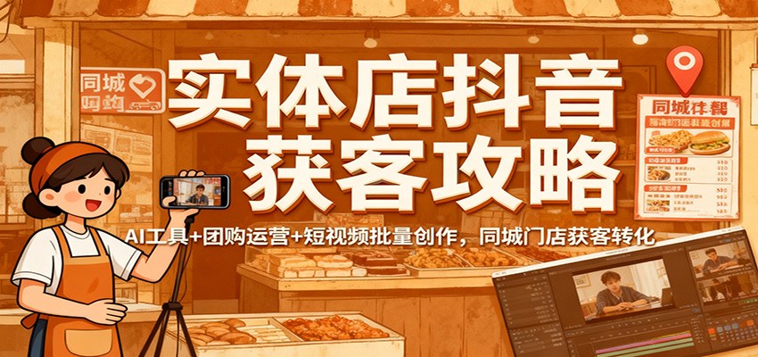 实体店抖音获客攻略：AI工具+团购运营+短视频批量创作，同城门店获客转化-资源宝库