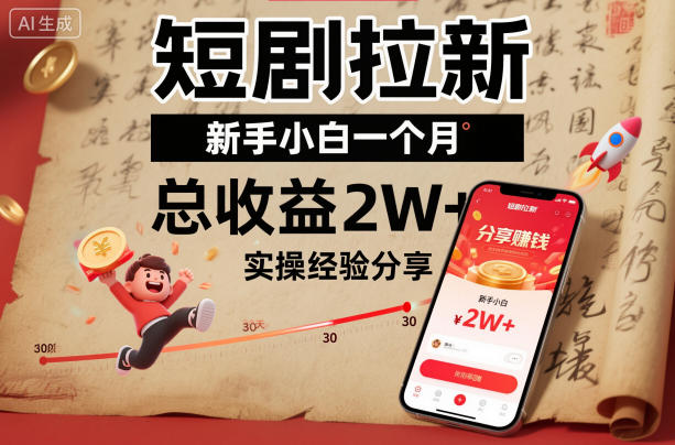 短剧拉新新手小白一个月总收益2W+实操经验分享-资源宝库