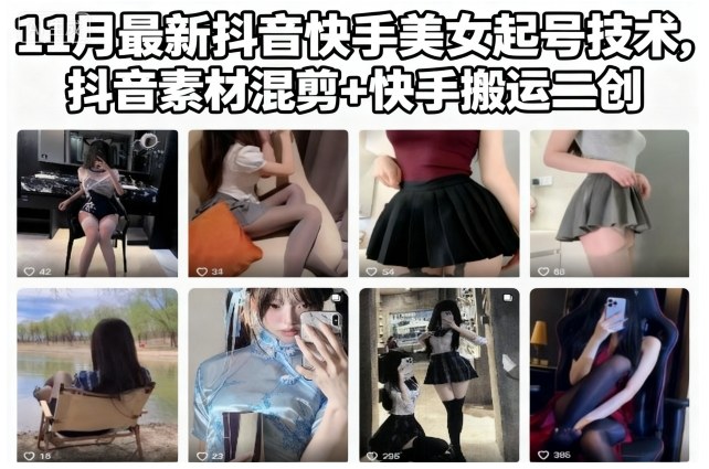 11月最新抖音快手美女起号技术，抖音素材混剪+快手搬运二创-资源宝库
