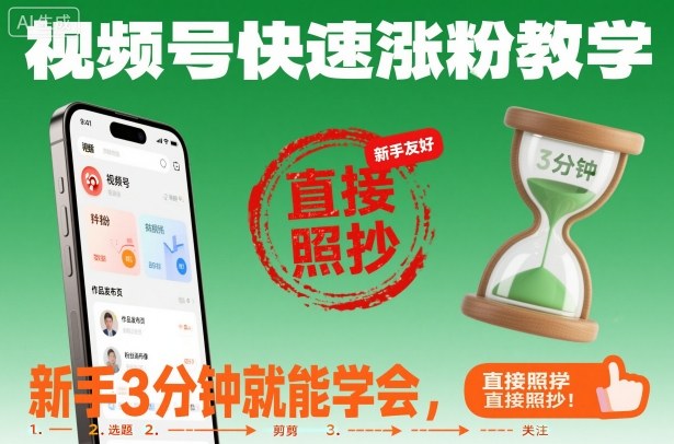 视频号快速涨粉教学,新手3分钟就能学会,直接照抄!-资源宝库
