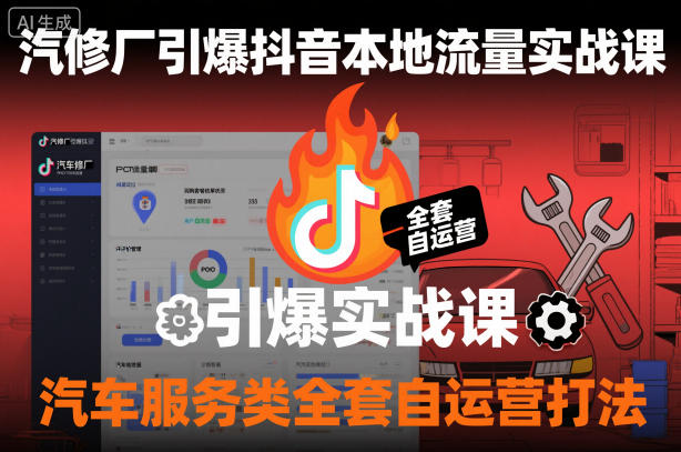 汽修厂引爆抖音本地流量实战课，汽车服务类全套自运营打法-资源宝库