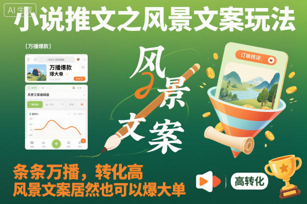 小说推文之风景文案玩法，条条万播，转化高，风景文案居然也可以爆大单！-资源宝库