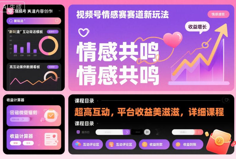 视频号情感赛道新玩法，超高互动，平台收益美滋滋，详细课程-资源宝库