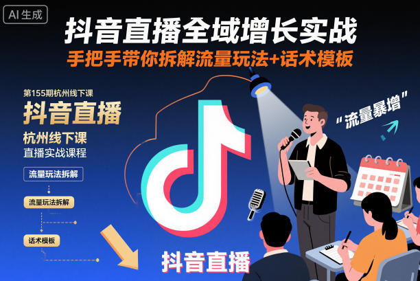 抖音直播全域增长实战第155期杭州线下课，手把手带你拆解流量玩法+话术模板-资源宝库