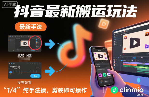 抖音最新搬运玩法，纯手法操作，剪映即可操作-资源宝库