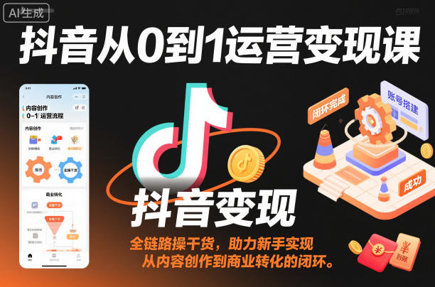 抖音从0到1运营变现课,全链路实操干货,助力新手实现从内容创作到商业转化的闭环-资源宝库