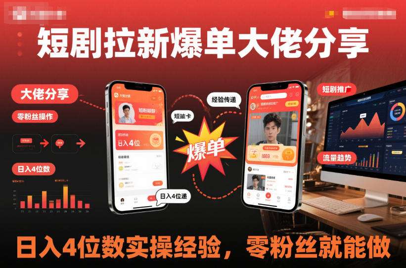 短剧拉新爆单大佬分享日入4位数实操经验，零粉丝就能做-资源宝库