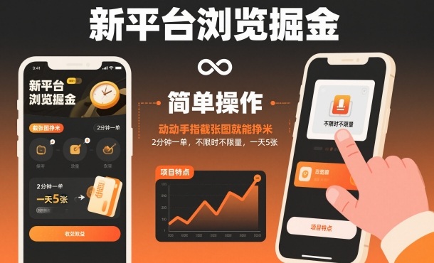 新平台浏览掘金,动动手指截张图就能挣米,2分钟一单,不限时不限量,一天5张【揭秘】-资源宝库