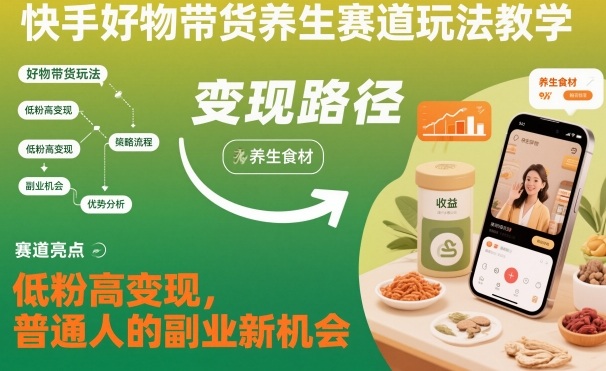 快手好物带货养生赛道玩法教学，低粉高变现，普通人的副业新机会-资源宝库