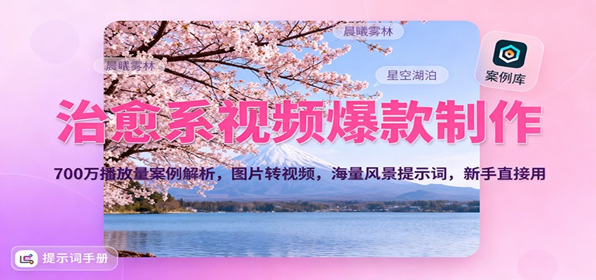 治愈系视频爆款制作，700万播放量案例解析，图片转视频，海量风景提示词，新手直接用-资源宝库