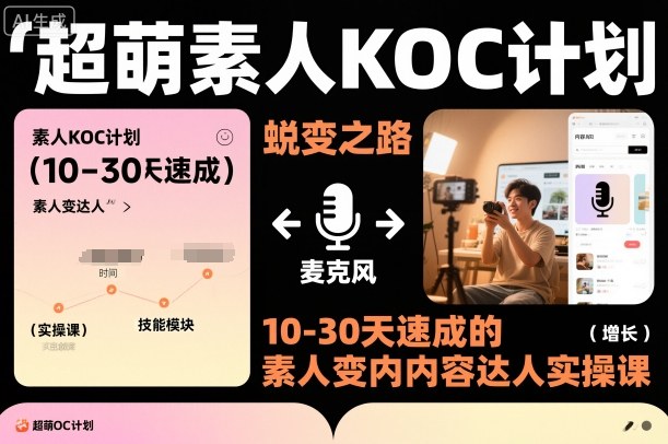 超萌素人KOC计划,10-30天速成的素人变内容达人实操课,适合想做短剧小说推文电商推广的素人入局-资源宝库