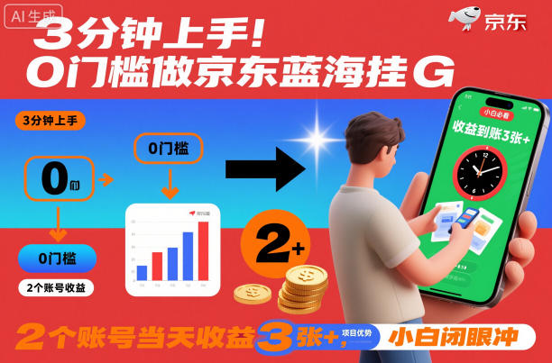 3分钟上手！0门槛做京东蓝海全自动掘金，2个账号当天收益3张+，小白闭眼冲【揭秘】-资源宝库