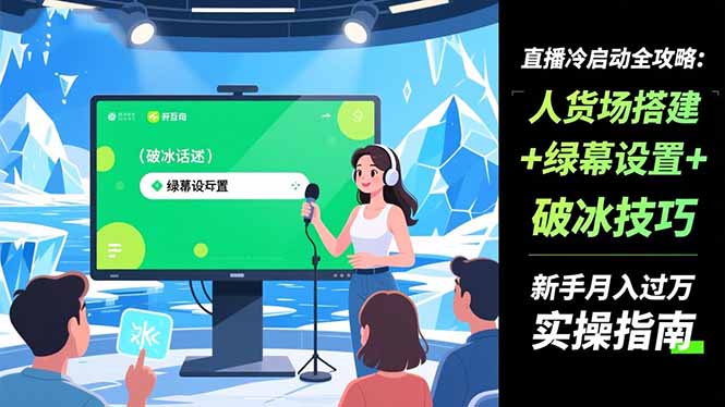 直播冷启动全攻略:人货场搭建+绿幕设置+破冰技巧,新手月入过万实操指南-资源宝库