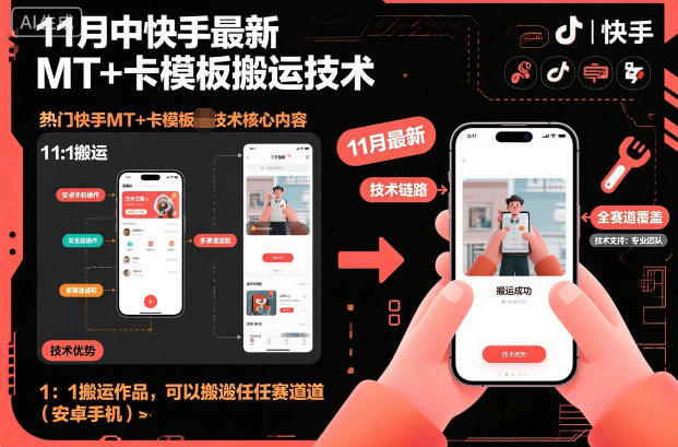 11月中快手最新MT+卡模板搬运技术,1:1搬运作品,可以搬运任何赛道(安卓手机)-资源宝库