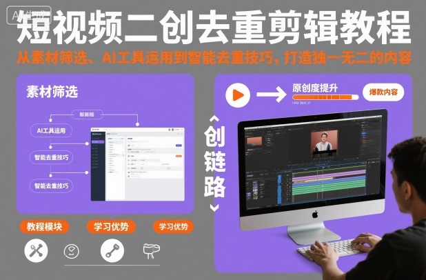 短视频二创去重剪辑教程,从素材筛选、AI工具运用到智能去重技巧,打造独一无二的内容-资源宝库