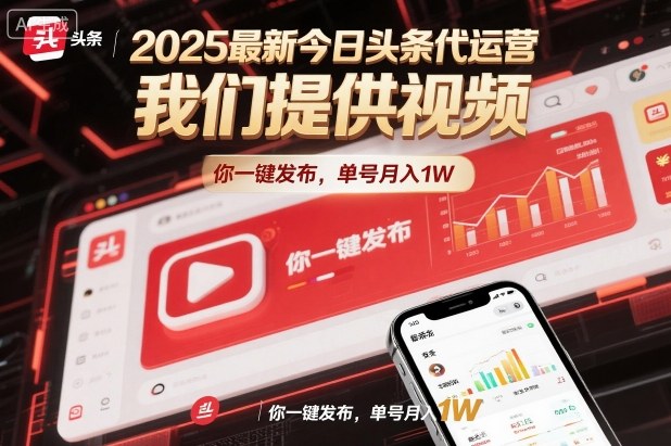 2025最新今日头条代运营，我们提供视频，你一键发布，单号月入1W【揭秘】-资源宝库