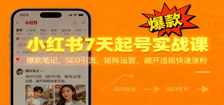 小红书7天起号实战课:爆款笔记,SEO引流,矩阵运营,避开违规快速涨粉-资源宝库