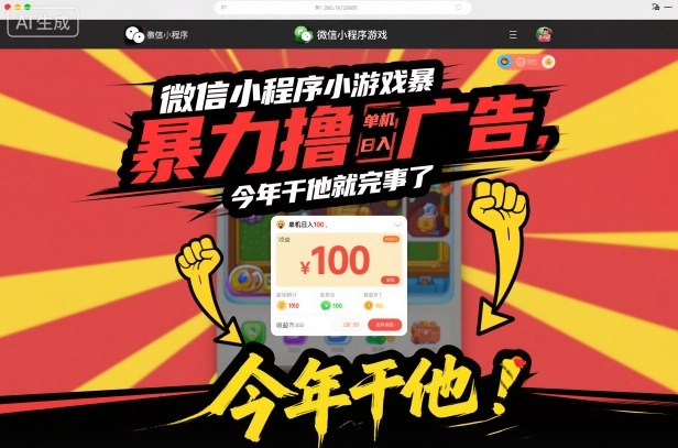 微信小程序小游戏暴力撸广告,单机日入100,今年干他就完事了-资源宝库