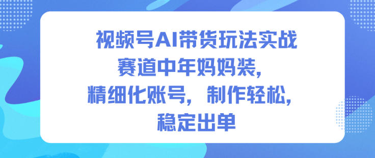 视频号AI带货玩法实战,赛道中年妈妈装,精细化账号,制作轻松,稳定出单-资源宝库