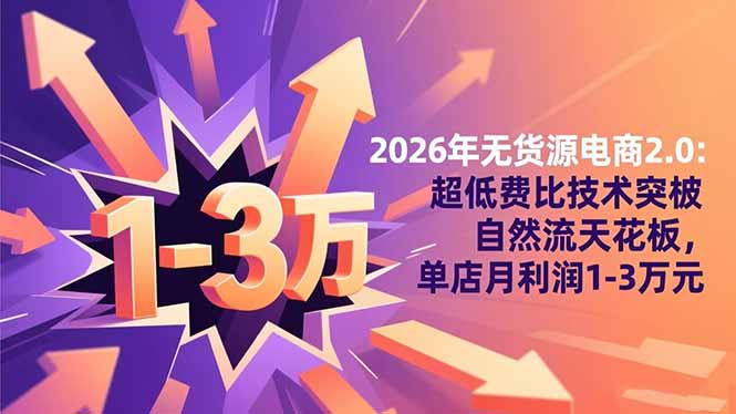 2026年无货源电商2.0【更新】:超低费比技术突破自然流天花板,单店月利润1-3万元-资源宝库