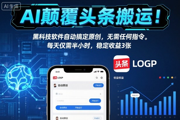 AI颠覆头条搬运!黑科技软件自动搞定原创,无需任何指令。每天仅需半小时,稳定收益3张【揭秘】-资源宝库