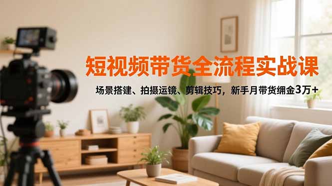 短视频带货全流程实战课,场景搭建、拍摄运镜、剪辑技巧,新手月带货佣金3万+-资源宝库