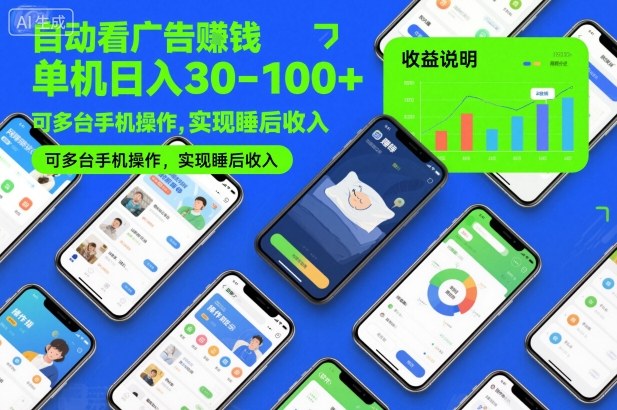 自动看广告賺钱，单机日入30-100+，可多台手机操作，实现睡后收入【揭秘】-资源宝库
