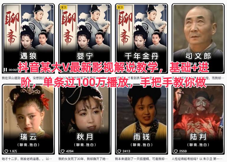 抖音某大V最新影视解说教学,基础+进阶,单条过100万播放,手把手教你做-资源宝库