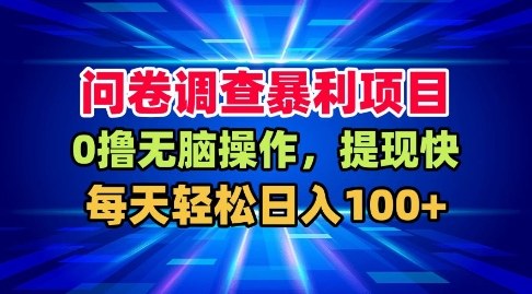 问卷调查暴利项目，0撸无脑操作，提现快，每天轻松日入100+【揭秘】-资源宝库
