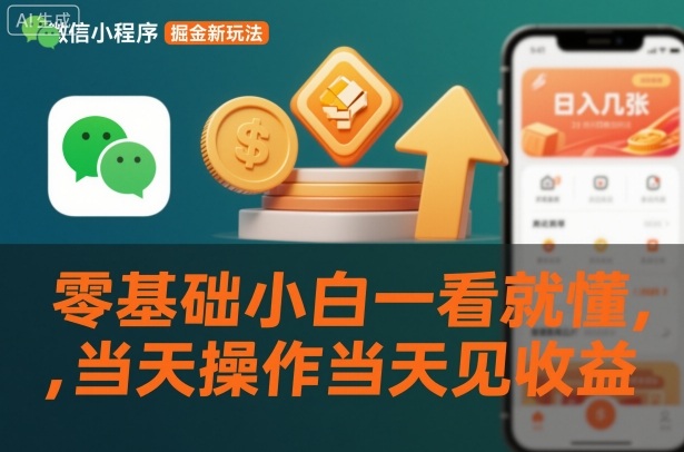 微信小程序掘金新玩法,日入几张,零基础小白一看就懂,当天操作当天见收益【揭秘】-资源宝库