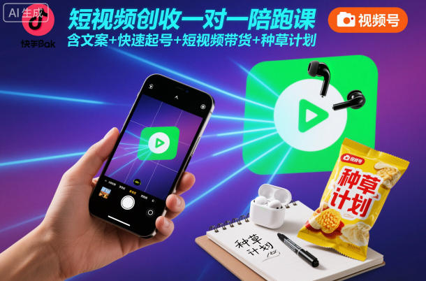 短视频创收一对一陪跑课，含文案+快速起号+短视频带货+种草计划-资源宝库