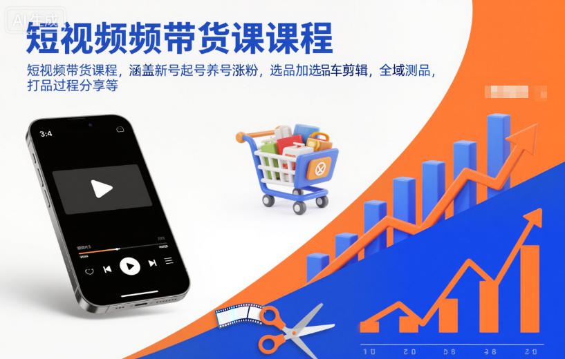 短视频带货课程,涵盖新号起号养号涨粉,选品加选品车剪辑,全域测品,打品过程分享等-资源宝库