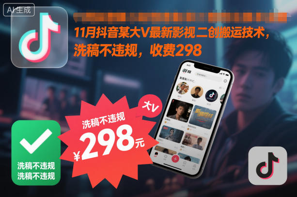 11月抖音某大V最新影视二创搬运技术，洗稿不违规，收费298-资源宝库