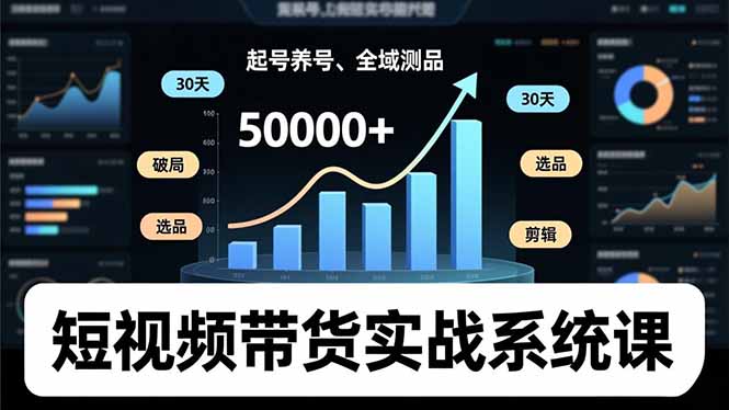 短视频带货实战系统课，起号养号、选品剪辑、全域测品，新手30天破局月佣金50000+-资源宝库