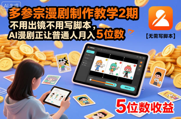 多参宗漫剧制作教学2期,不用出镜不用写脚本,AI漫剧正让普通人月入5位数-资源宝库