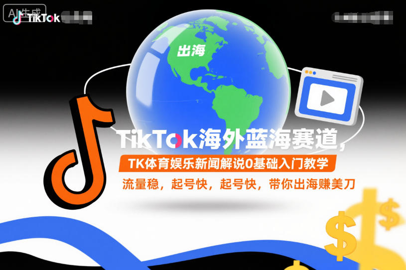 TikTok海外蓝海赛道，TK体育娱乐新闻解说0基础入门教学，流量稳，起号快，带你出海賺美刀-资源宝库