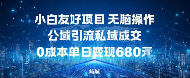 小白友好项目，无脑操作，公域引流私域成交，0成本单日变现680米-资源宝库