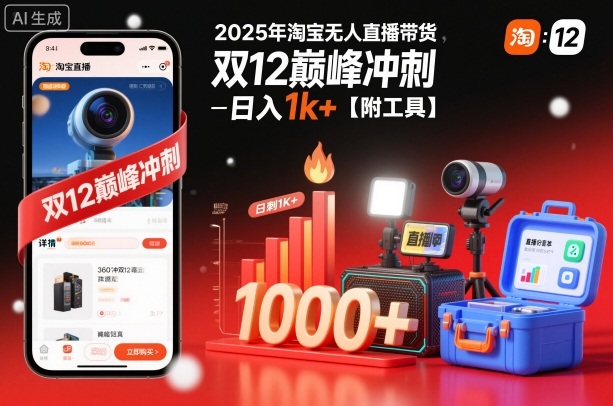 2025年淘宝无人直播带货，冲刺双12，日入1k+【附工具】【揭秘】-资源宝库